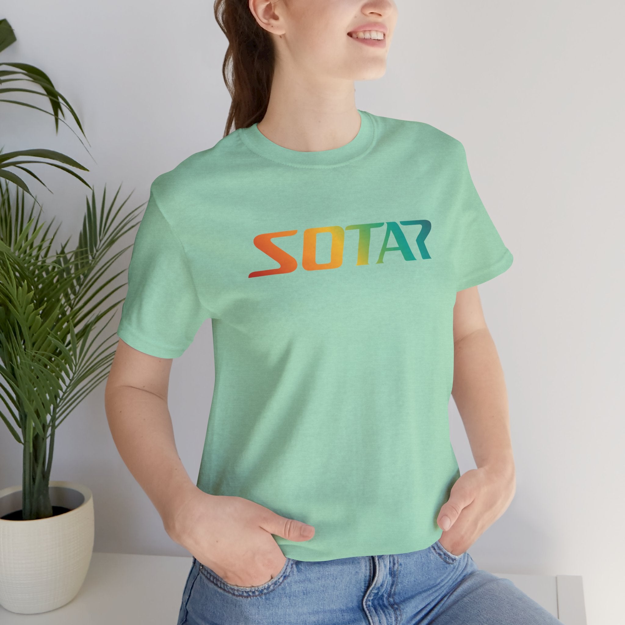 SOTAR Orange Green Gradient LOGO Graphic Tee - Unisex Casual T-Shirt, Everyday Outdoor