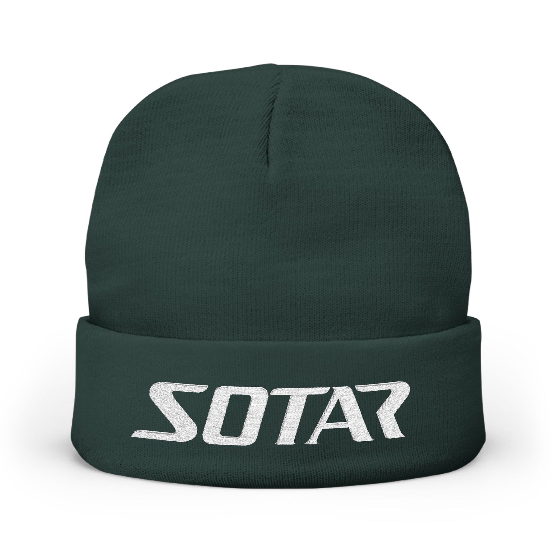 SOTAR White Logo Cozy Embroidered Knit Beanie | Warm Winter Hat