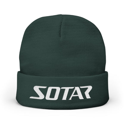 SOTAR White Logo Cozy Embroidered Knit Beanie | Warm Winter Hat