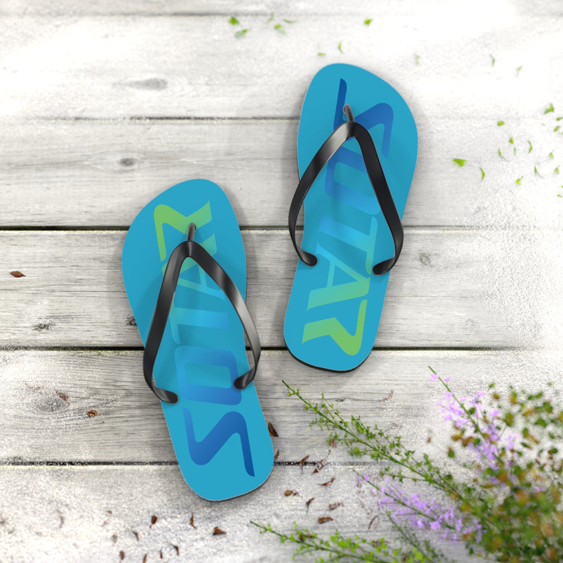 SOTAR Ocean Logo Teal Flip Flops Sandals Summer River Water Wear