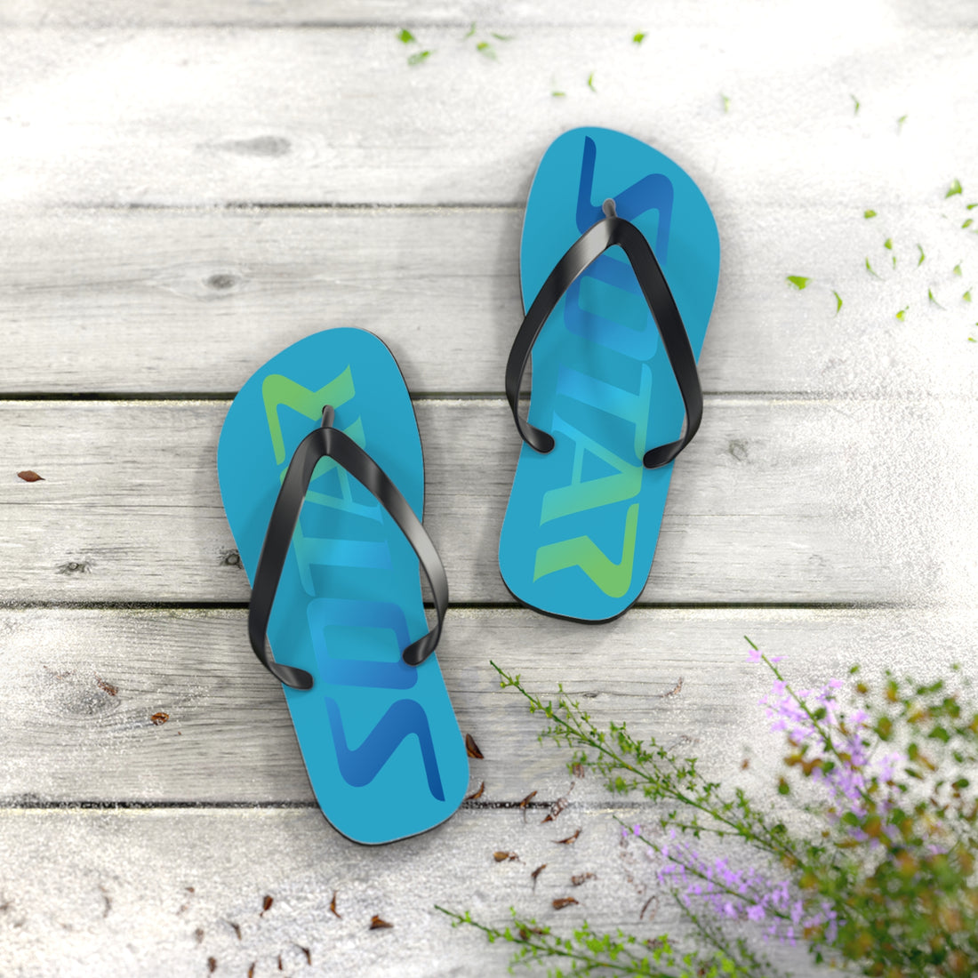 SOTAR Ocean Logo Teal Flip Flops Sandals Summer River Water Wear