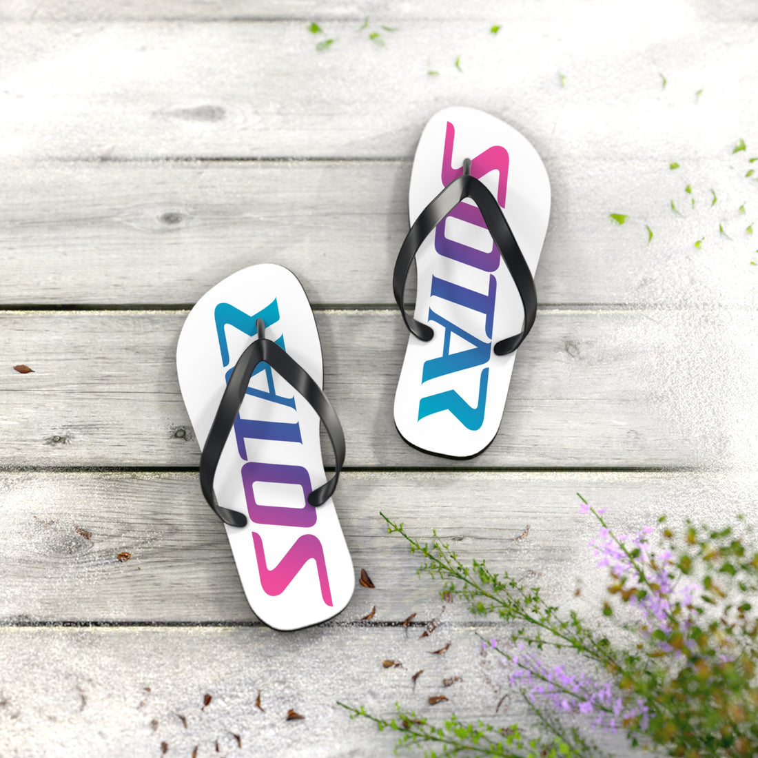 SOTAR Pink Teal Logo White Flip Flops Sandals Summer River Water Wear