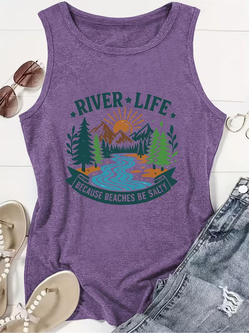"River Life Because Beaches Be Salty" Women's Funny Tank top T-Shirt