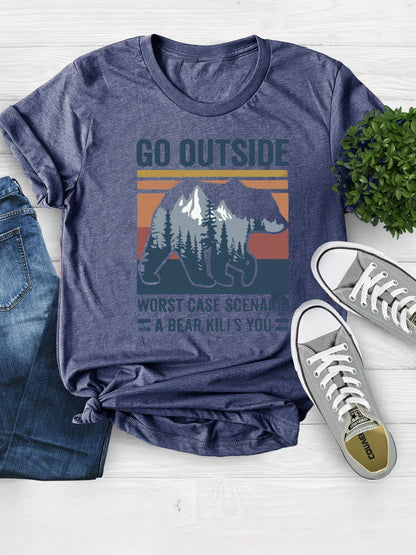 "Go Outside Worst Case Scenario Bear Kills You" Women's Funny T-Shirt