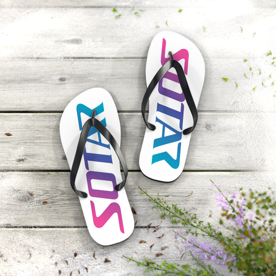 SOTAR Pink Teal Logo White Flip Flops Sandals Summer River Water Wear