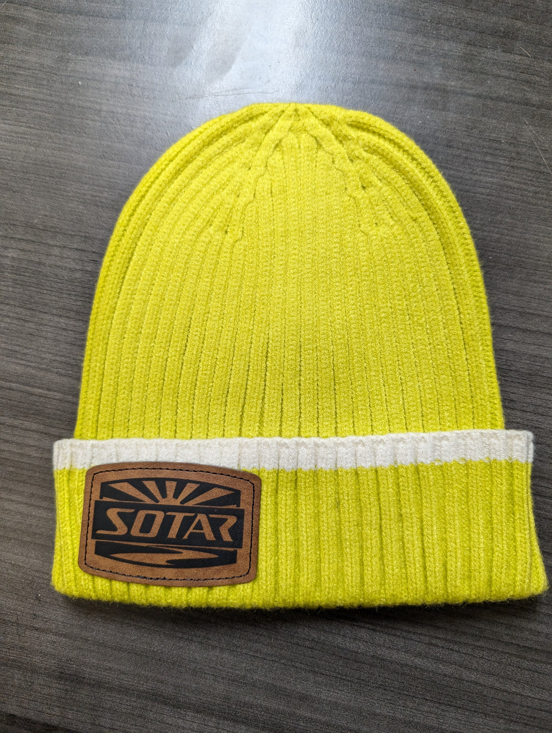 leather patch colored fitted Beanie-Clothing-SOTAR-Yellow-SOTAR