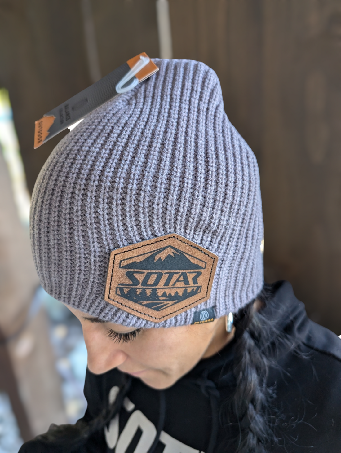 Leather patch fitted Beanie