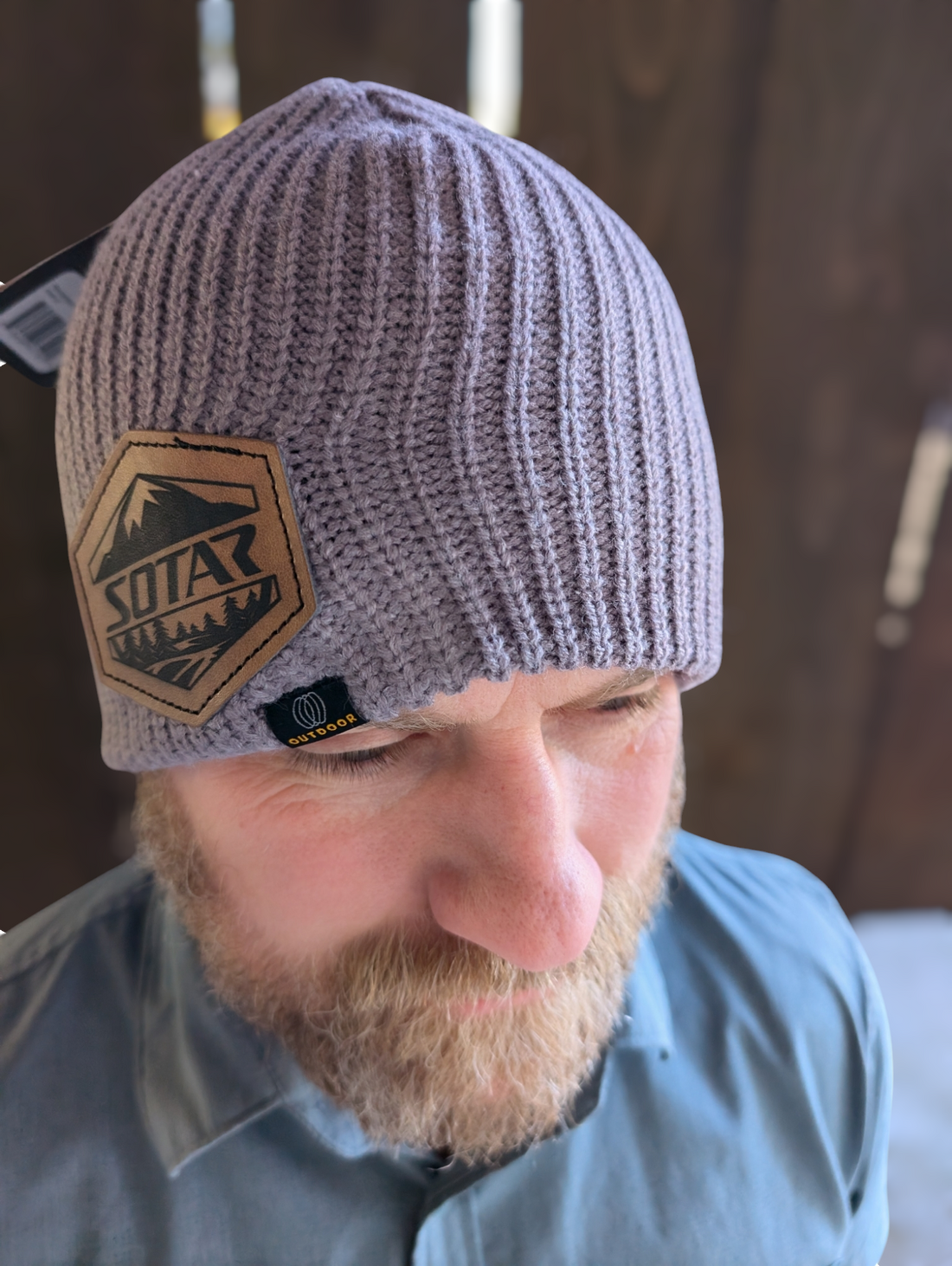 Leather patch fitted Beanie