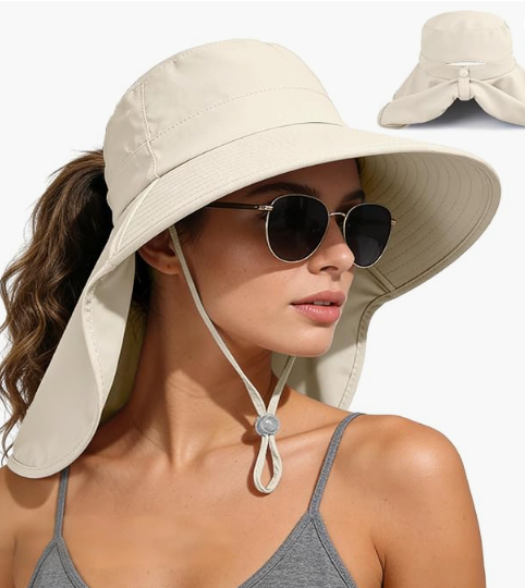UPF 50+ Waterproof Fishing Hat with Wide Brim & Neck Flap - UV Protective Summer Sun Hat for Men Women Fishing Gear