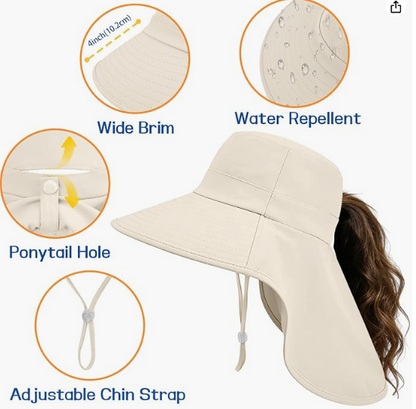UPF 50+ Waterproof Fishing Hat with Wide Brim & Neck Flap - UV Protective Summer Sun Hat for Men Women Fishing Gear