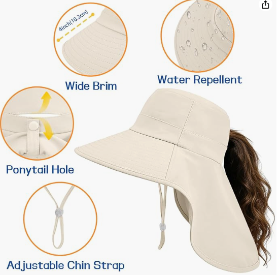 UPF 50+ Waterproof Fishing Hat with Wide Brim & Neck Flap - UV Protective Summer Sun Hat for Men Women Fishing Gear