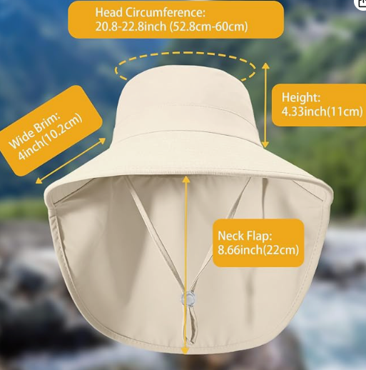 UPF 50+ Waterproof Fishing Hat with Wide Brim & Neck Flap - UV Protective Summer Sun Hat for Men Women Fishing Gear