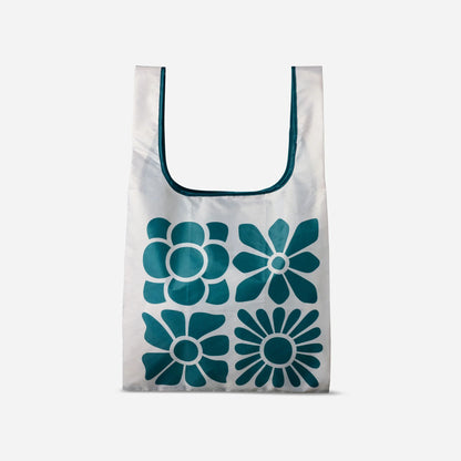 Pocket Tote: Big Flowers Teal Ocean