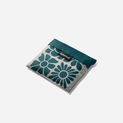 Pocket Tote: Big Flowers Teal Ocean
