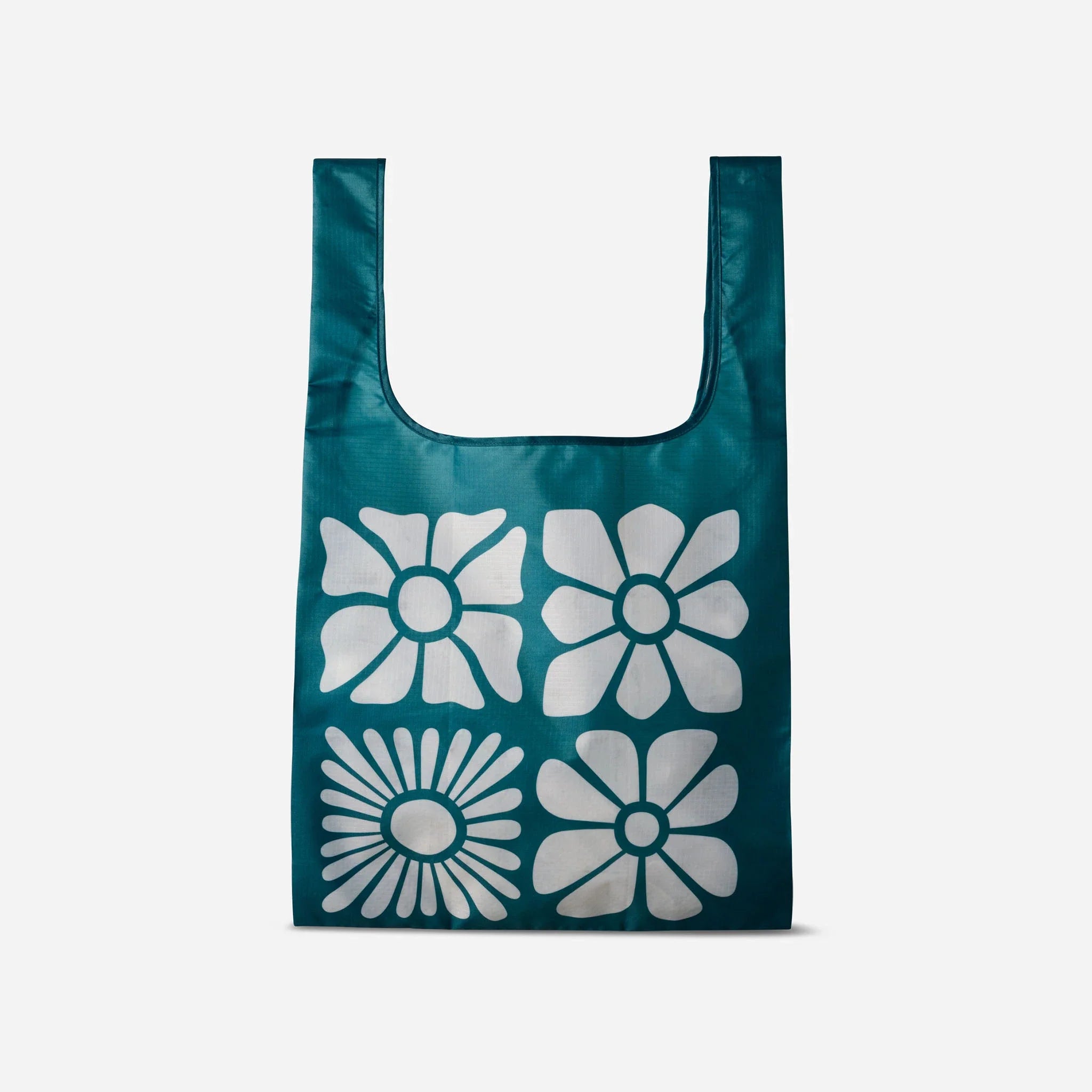 Pocket Tote: Big Flowers Teal Ocean