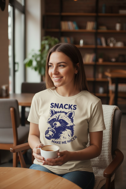 "Snacks Make Me Nicer" Women's Funny T-Shirt