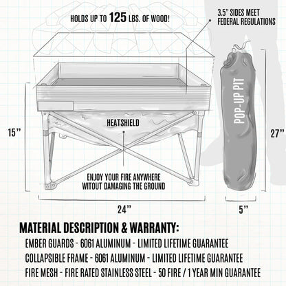 Fireside Pop-Up Fire Pit w/ Heat Shield Combo