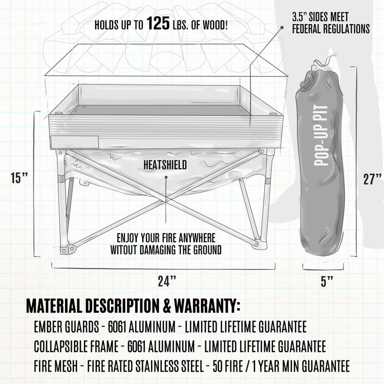 Fireside Pop-Up Fire Pit w/ Heat Shield Combo