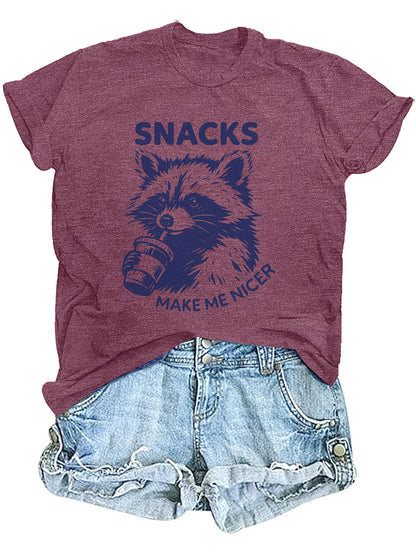 "Snacks Make Me Nicer" Women's Funny T-Shirt
