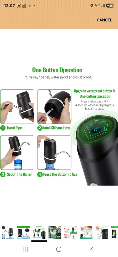 5 Gallon Electric Drinking Portable Water Dispenser, Universal USB Charging Water Bottle Pump For 2-5 Gallon With 2 Silicone