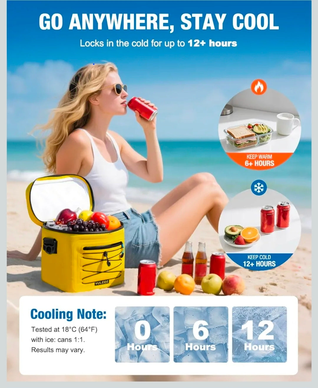 Cooler Bag, 7/16/30 Can Soft Sided Small Portable Insulated Cooling Pack, Everyday Lunch Cooler, Leakproof Ice Chest for Beach, Camping, Travel, Picnic