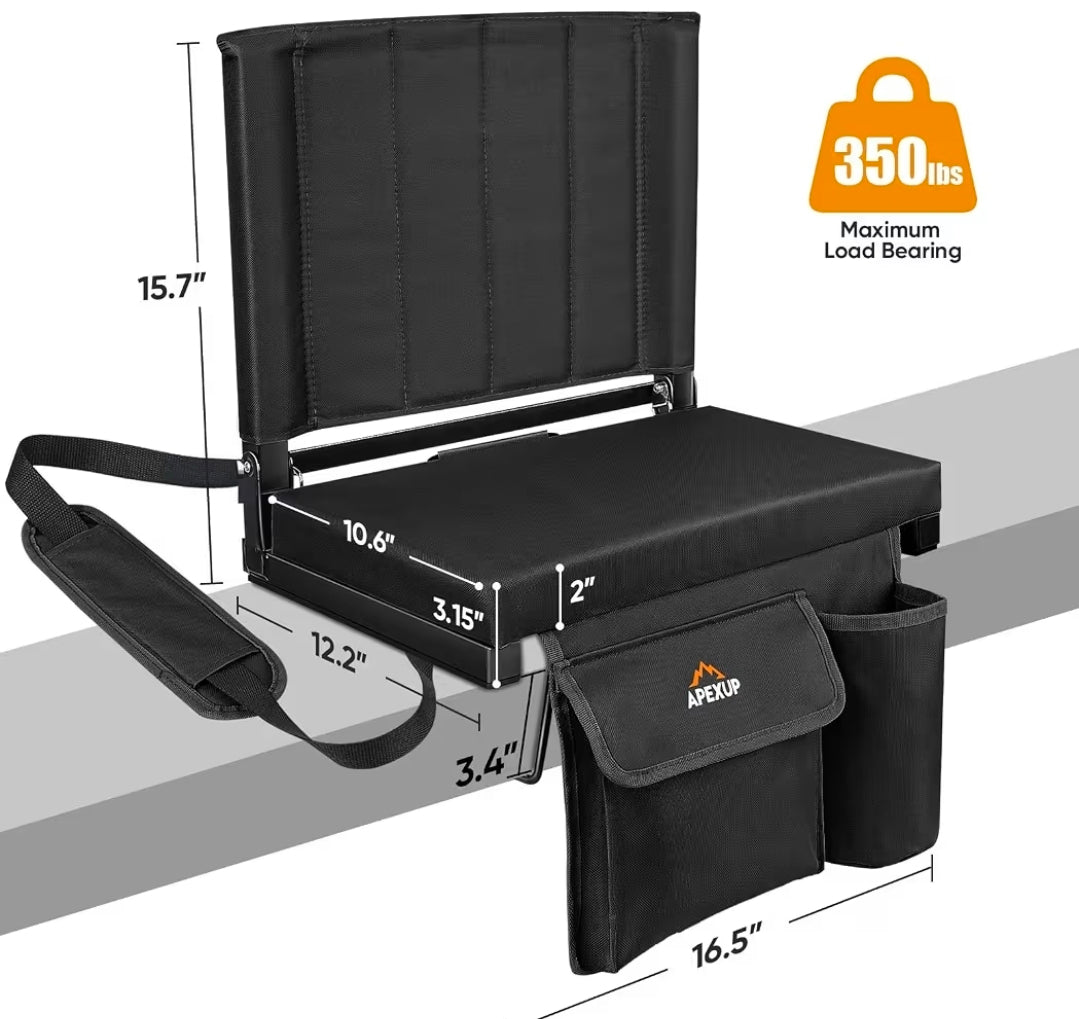 Seat for raft bench or cooler with Back Support and Thick Cushion Bleacher Seats with Backs and Cushion Wide, Stadium Chairs Include Shoulder Strap and Pocket