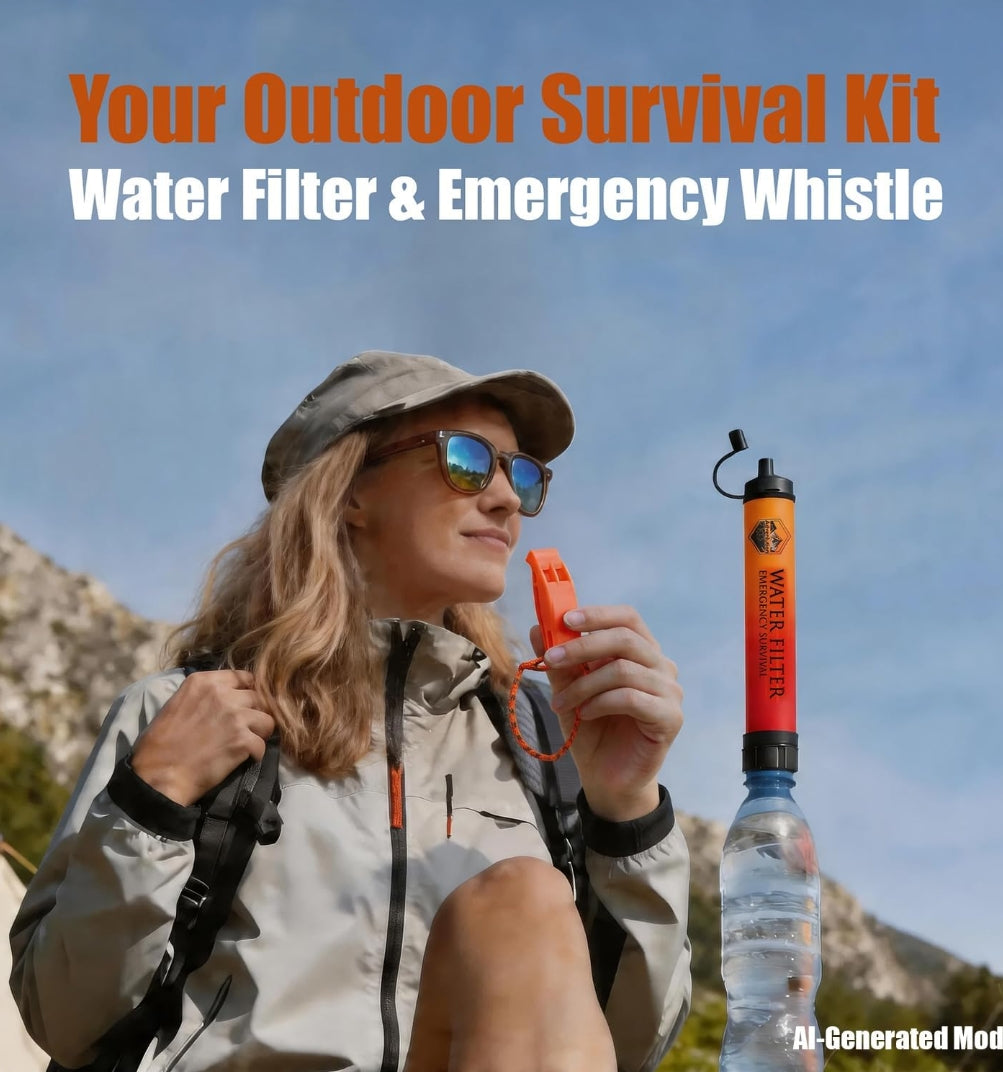 High-Capacity Survival Water Filter Straw Kit with Emergency Whistle, Lightweight Reusable Portable Water Straw for Camping, Hiking, Backpacking & Emergency Preparedness(1 Pack)