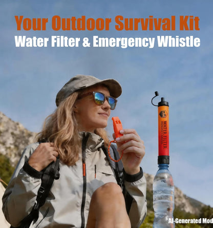 High-Capacity Survival Water Filter Straw Kit with Emergency Whistle, Lightweight Reusable Portable Water Straw for Camping, Hiking, Backpacking & Emergency Preparedness(1 Pack)