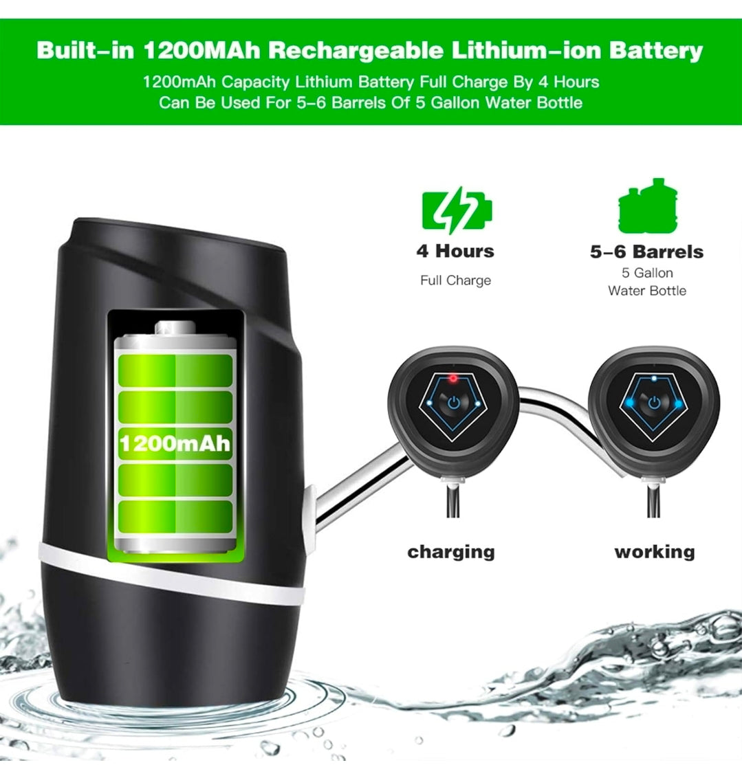 5 Gallon Electric Drinking Portable Water Dispenser, Universal USB Charging Water Bottle Pump For 2-5 Gallon With 2 Silicone