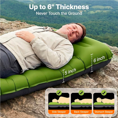 Sleeping Pad, Ultralight Inflatable Sleeping Pad for Camping with Pillow Built-in Foot Pump, 6" Extra-Thick Reinforced Camping Mattress for Hiking, Backpacking, Tent
