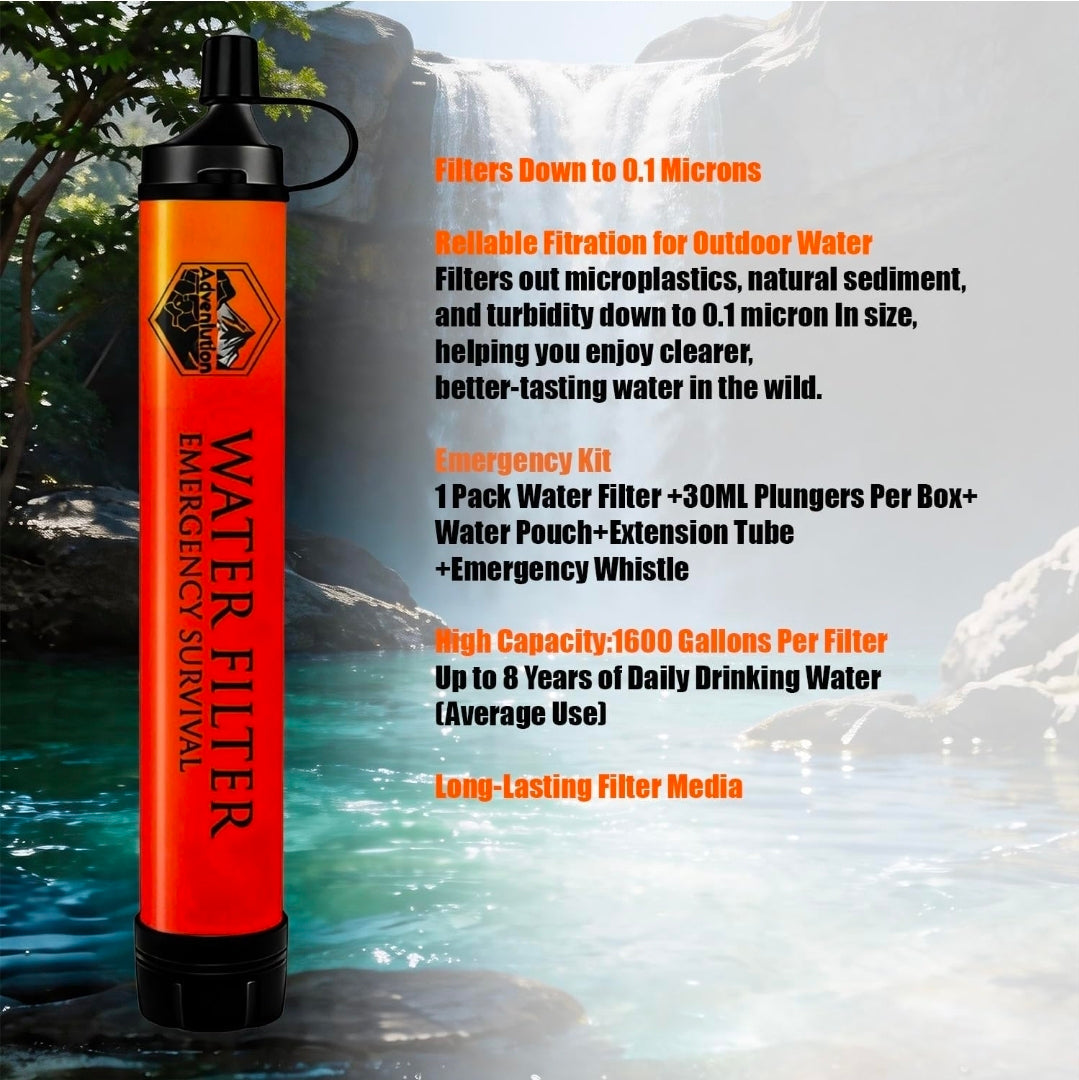 High-Capacity Survival Water Filter Straw Kit with Emergency Whistle, Lightweight Reusable Portable Water Straw for Camping, Hiking, Backpacking & Emergency Preparedness(1 Pack)