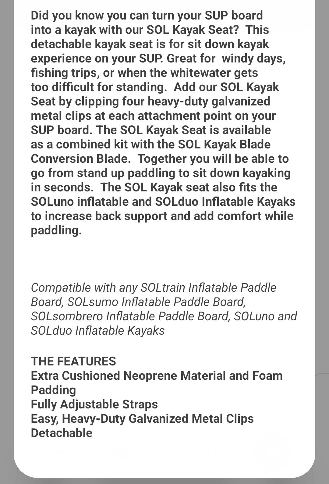 SoL Kayak seat