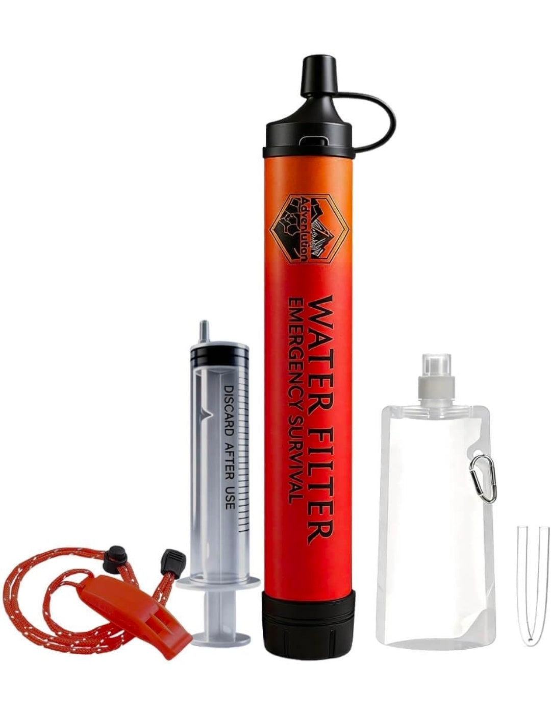 High-Capacity Survival Water Filter Straw Kit with Emergency Whistle, Lightweight Reusable Portable Water Straw for Camping, Hiking, Backpacking & Emergency Preparedness(1 Pack)