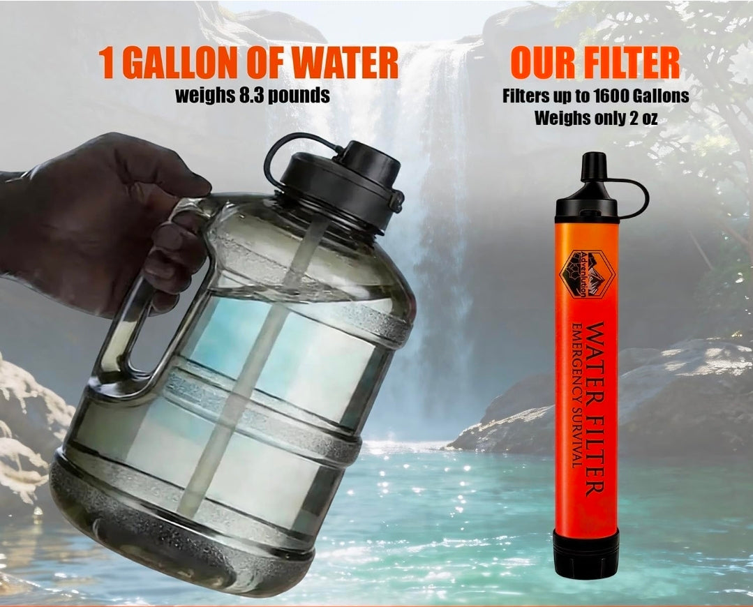 High-Capacity Survival Water Filter Straw Kit with Emergency Whistle, Lightweight Reusable Portable Water Straw for Camping, Hiking, Backpacking & Emergency Preparedness(1 Pack)