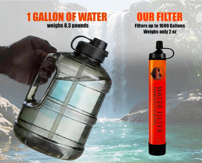 High-Capacity Survival Water Filter Straw Kit with Emergency Whistle, Lightweight Reusable Portable Water Straw for Camping, Hiking, Backpacking & Emergency Preparedness(1 Pack)
