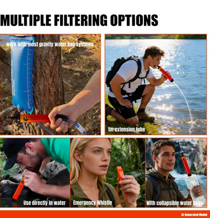 High-Capacity Survival Water Filter Straw Kit with Emergency Whistle, Lightweight Reusable Portable Water Straw for Camping, Hiking, Backpacking & Emergency Preparedness(1 Pack)