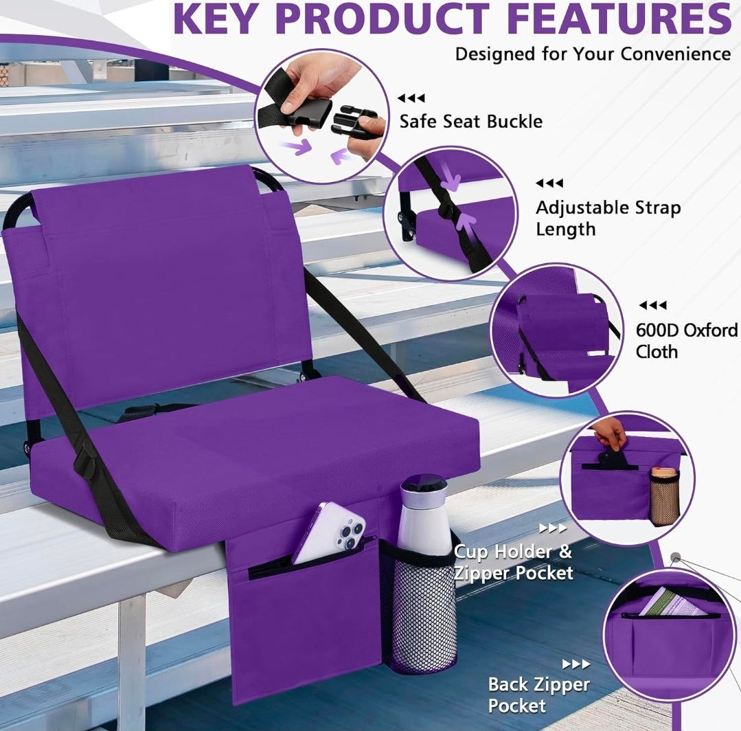 Stadium Seats with Back Support and Thick Cushion Bleacher Seats with Backs and Cushion Wide, Stadium Chairs Include Shoulder Strap