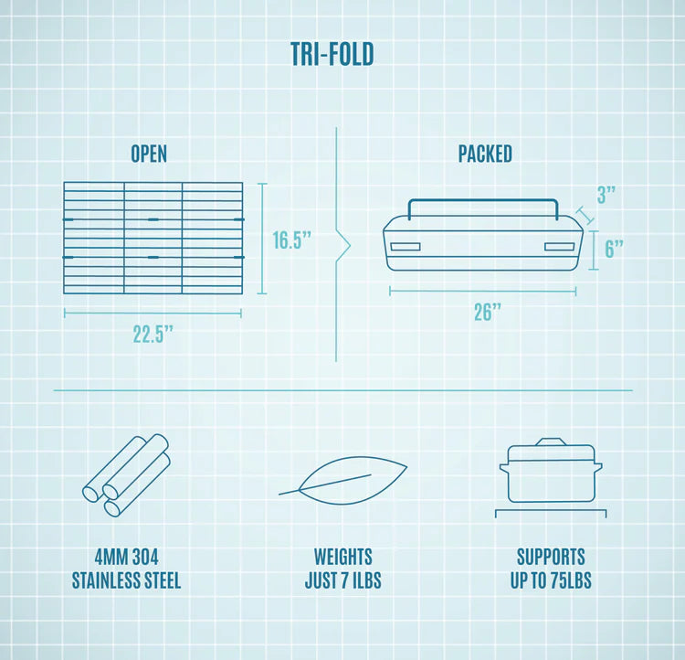 Fireside Tri-Fold Grill Grate-Camping Acc's-Fireside Industries-Tri-Fold Grill Grate (22"x16")-SOTAR